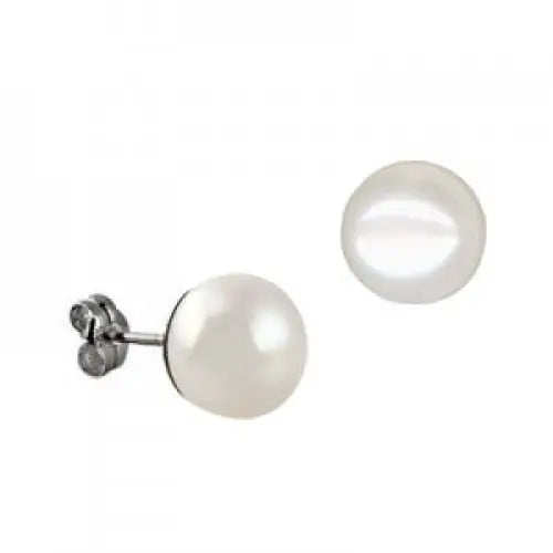 Sterling Silver 10mm Freshwater Cultured Pearl Button Stud Earrings