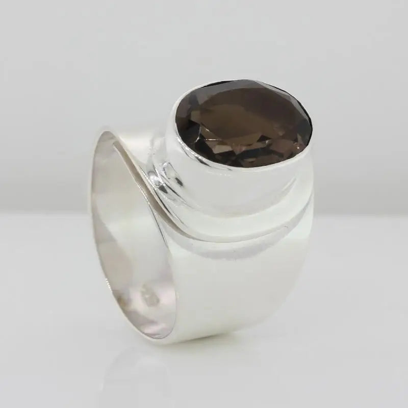 Sterling Silver 10x14 Oval Smoky Quartz Adjustable Ring