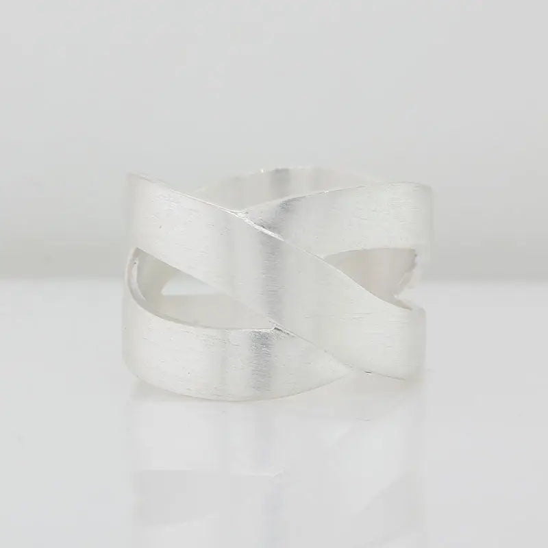 Sterling Silver 12.50mm Wide Flat Wave Ring Size O, Satin Finish