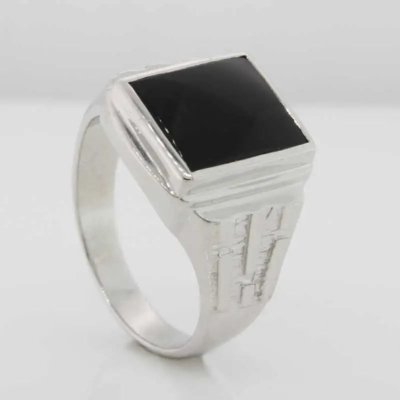 Sterling Silver 12x10mm Black Onyx Gents Ring
