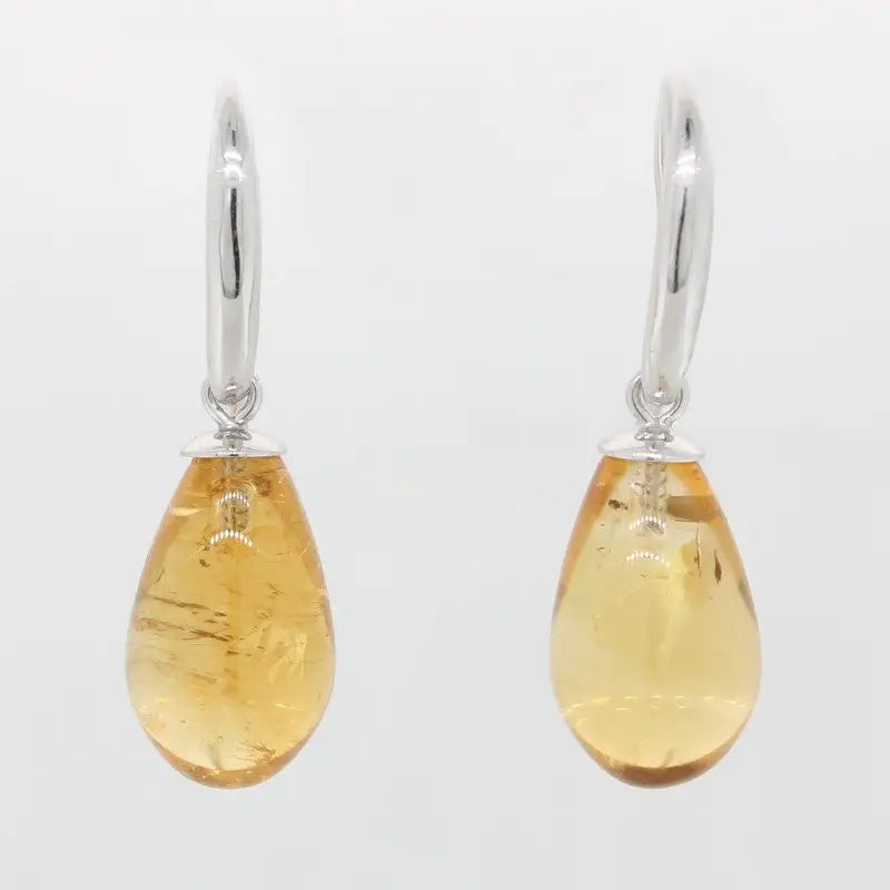 Sterling Silver 13 x 8mm Smooth Citrine Drop S hepherd Hook Earrings 