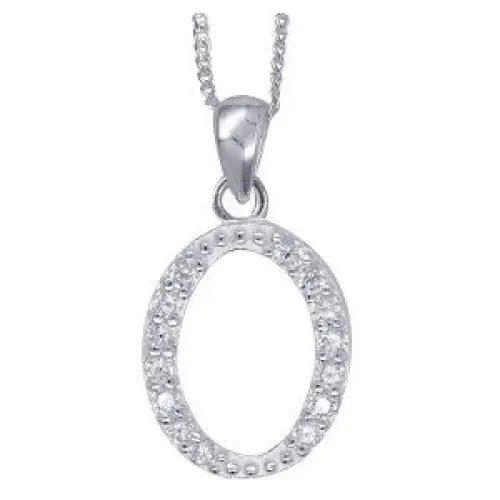Sterling Silver 13x10mm Cubic Zirconia Set Script Initial "O" Pendant with 45cm Chain
