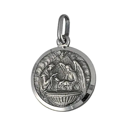 Sterling Silver 14mm Baptism Medal Oxidised