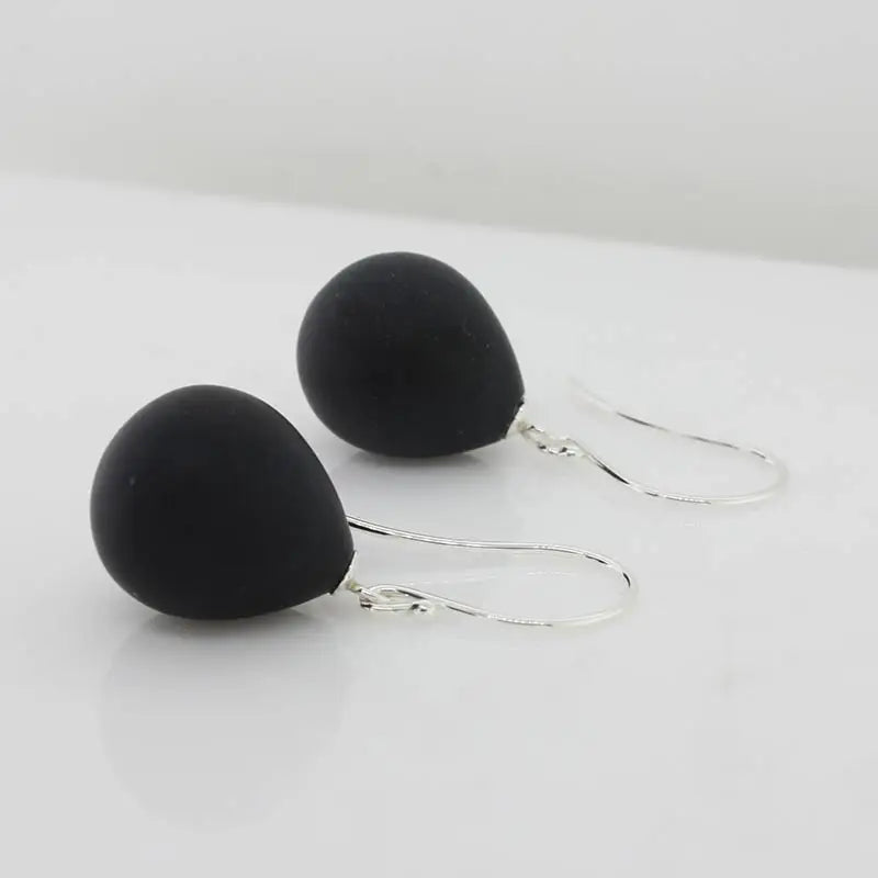 Sterling Silver 15mm x 13mm Onyx Matt Drop Shepherd Hook Earrings