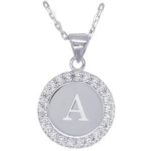 Sterling Silver 16mmm Cubic Zirconia Set Round Disc Initial