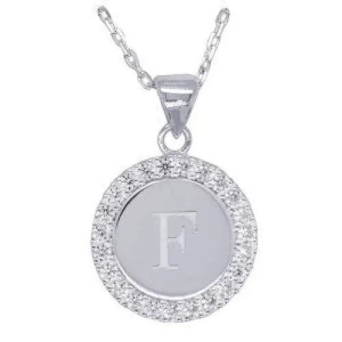 Sterling Silver 16mmm Cubic Zirconia Set Round Disc Initial