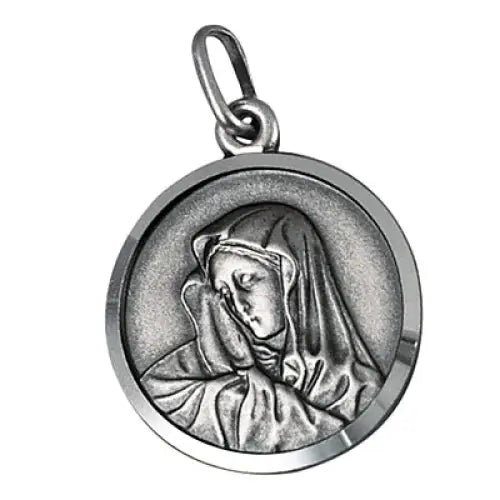 Sterling Silver 18mm Italian Oxidised Madonna Medal