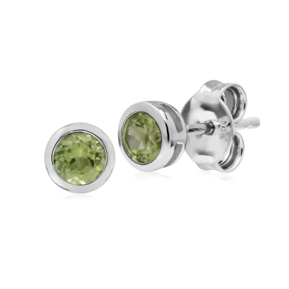 Sterling Silver 2.5mm Peridot Round Bezel Set Stud Earrings