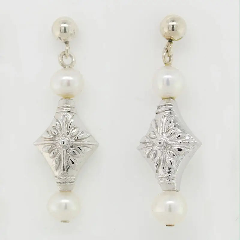 Sterling Silver 2x5mm White Fresh Water Pearl  Stud Earrings 