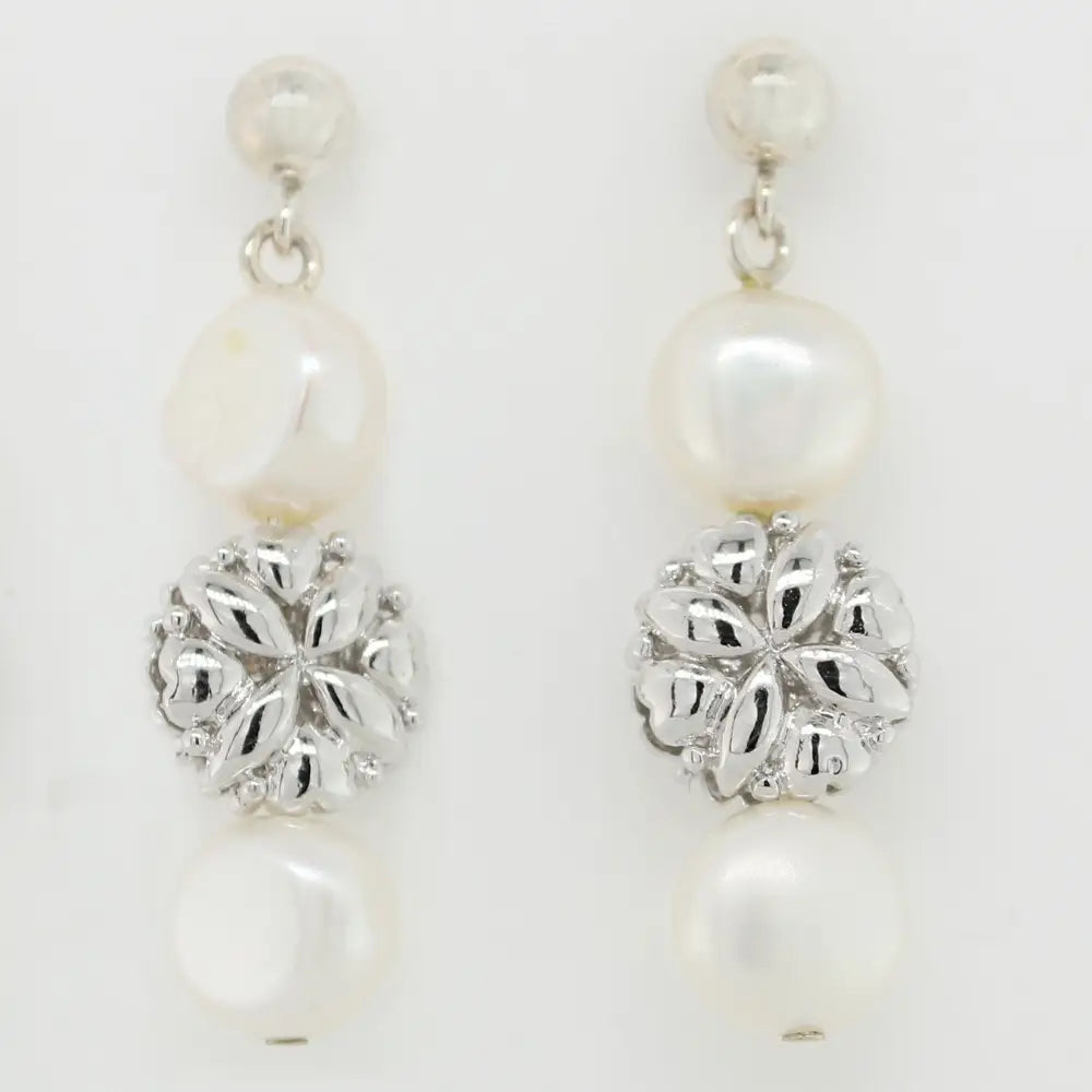 Sterling Silver  2x7mm White Fresh Water Pearl  Stud Earrings 