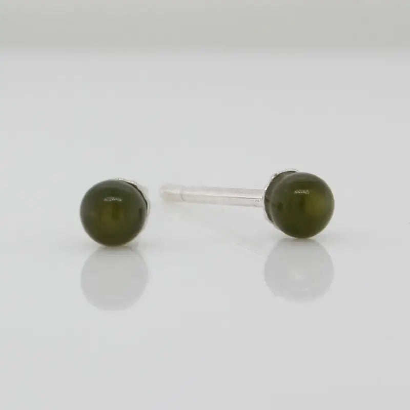 Sterling Silver 3.5mm Round Nephrite Jade Ball Studs