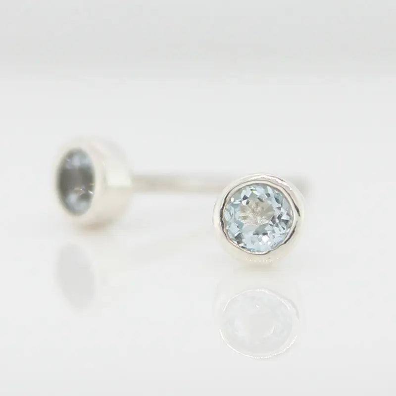 Sterling Silver 3mm Round Blue Topaz Rubover Stud Earring - 1 Only