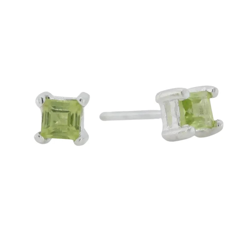Sterling Silver 3mm Square Peridot Claw Set Stud Earrings