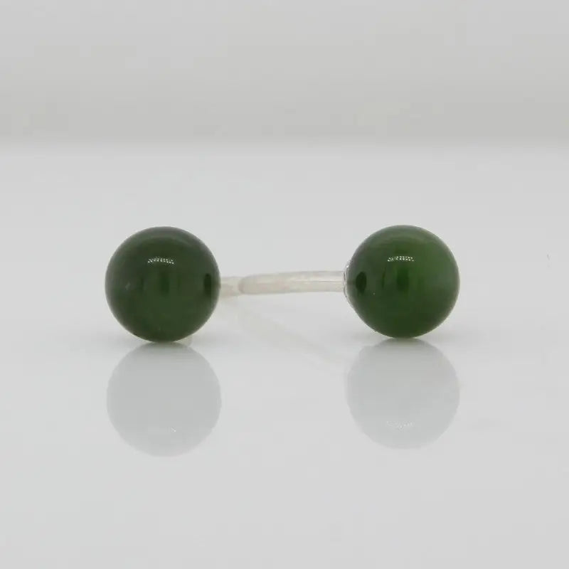 Sterling Silver 4.5mm Round Nephrite Jade Ball Studs