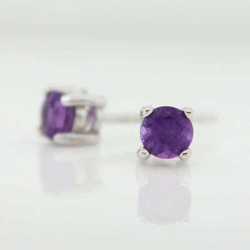 Sterling Silver 4mm Amethyst Stud Earrings