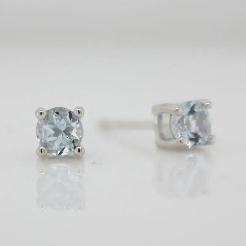 Sterling Silver 4mm Aquamarine Stud Earrings