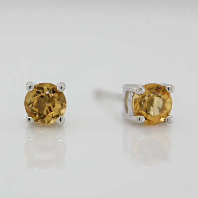 Sterling Silver 4mm Citrine Stud Earrings