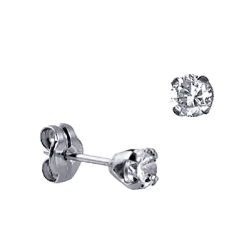Sterling Silver 4mm Round Cubic Zirconia Claw Set Earrings