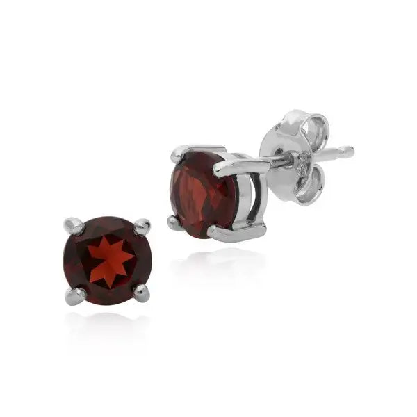 Sterling Silver 4mm Round Garnet Claw Set Stud Earrings