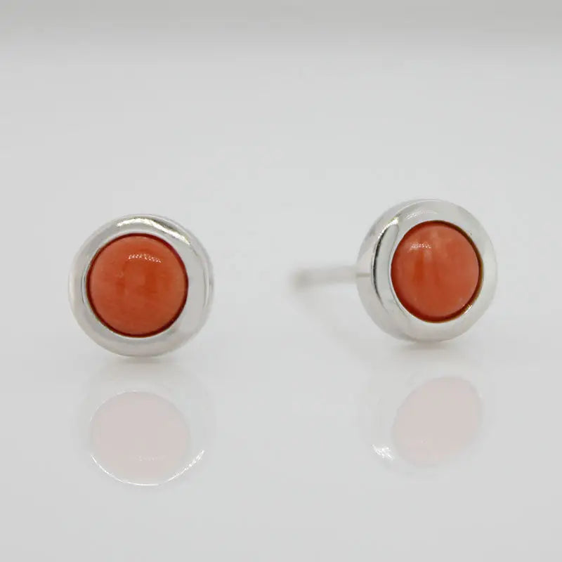 Sterling Silver 4mm Soft Red Coral Round Stud Earrings