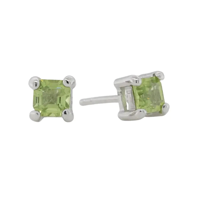 Sterling Silver 4mm Square Peridot Claw Set Stud Earrings