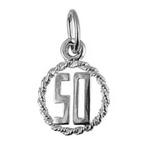 Sterling Silver "50" In Circle Charm, 11mm Diameter