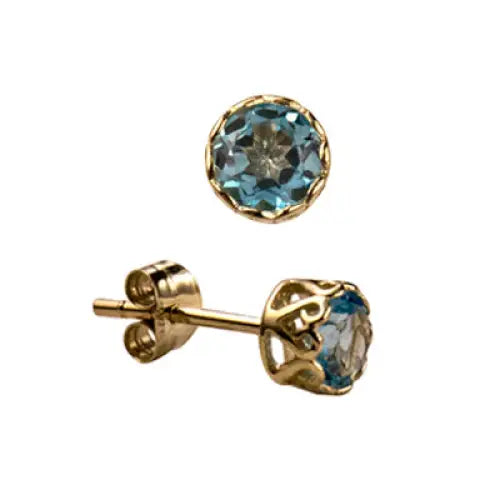 Sterling Silver 5mm Blue Topaz Filigree Bezel Stud Earrings