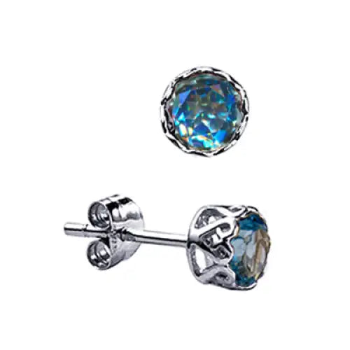 Sterling Silver 5mm Blue Topaz Filigree Bezel Stud Earrings