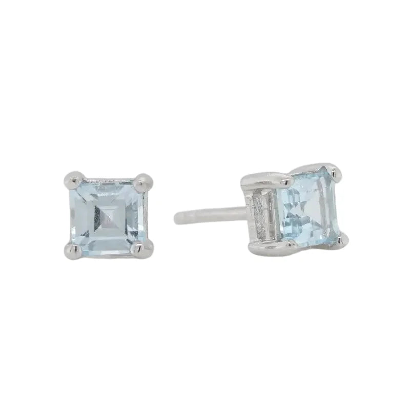 Sterling Silver 5mm Blue Topaz Square Claw Set Stud Earrings