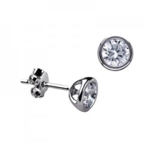 Sterling Silver 5mm Cubic Zirconia Tapered Bezel Stud