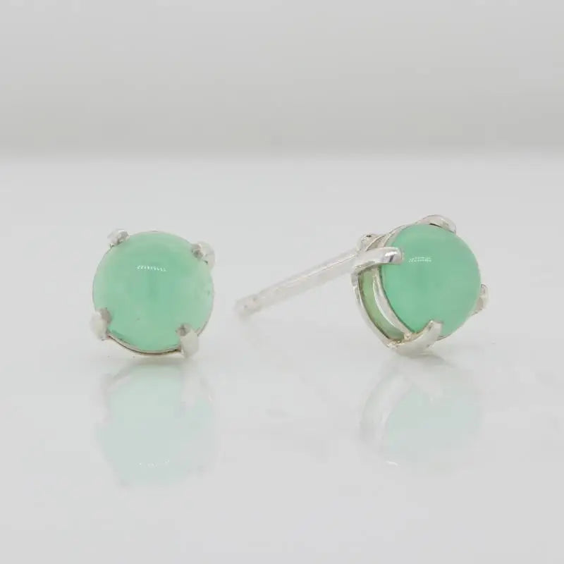 Sterling Silver 5mm Round Cabochon Chrysoprase 4 Claw Stud Earrings