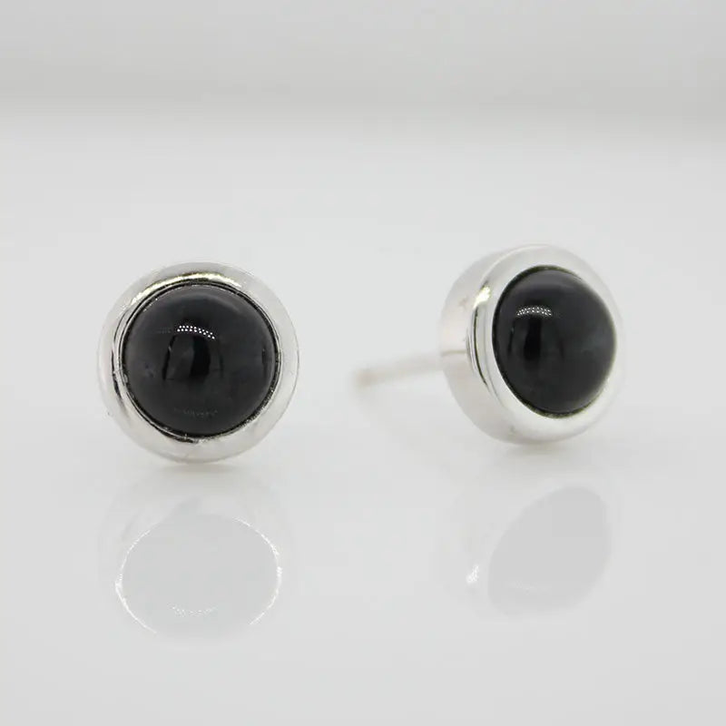 Sterling Silver 6mm Black Spinel Round Stud Earrings