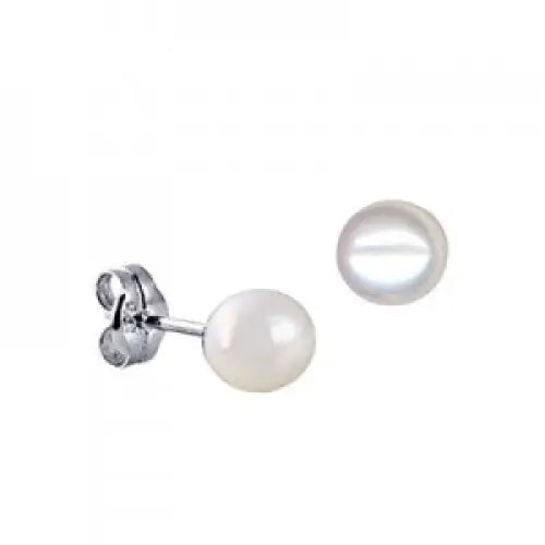 Sterling Silver 6mm Fresh Water Pearl Button Shape Stud