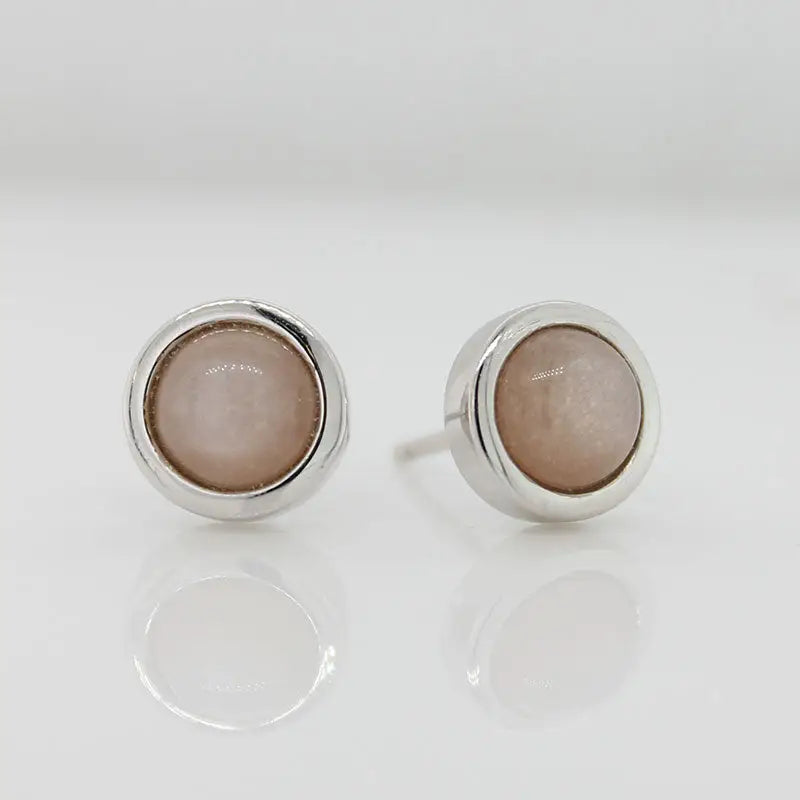 Sterling Silver 6mm Peach Moonstone Round Stud Earrings