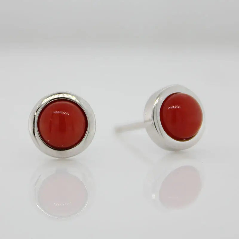 Sterling Silver 6mm Red Coral Round Stud Earrings