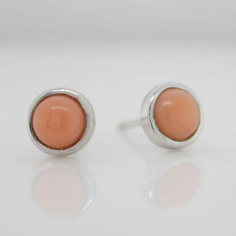 Sterling Silver 6mm Rose Coral Round Stud Earrings