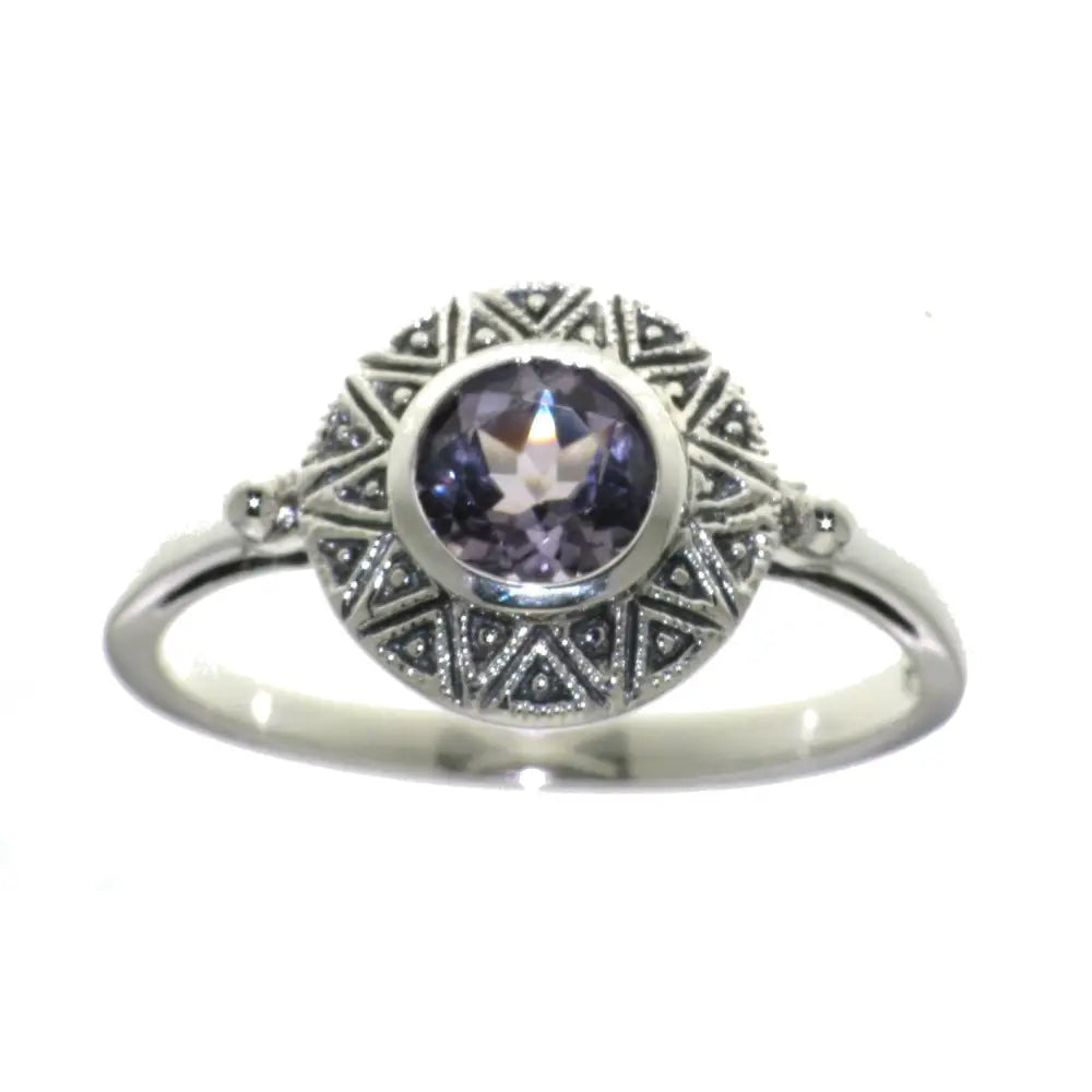 Sterling Silver 6mm Round Amethyst Round Art Deco Style Ring