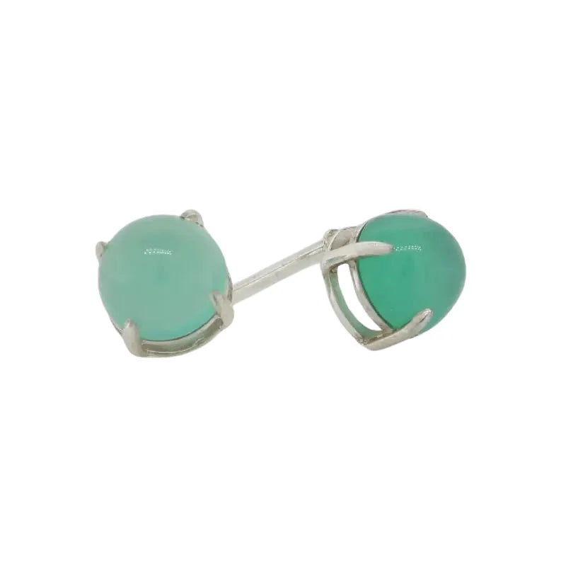 Sterling Silver 6mm Round Cabochon Chrysoprase 4 Claw Stud