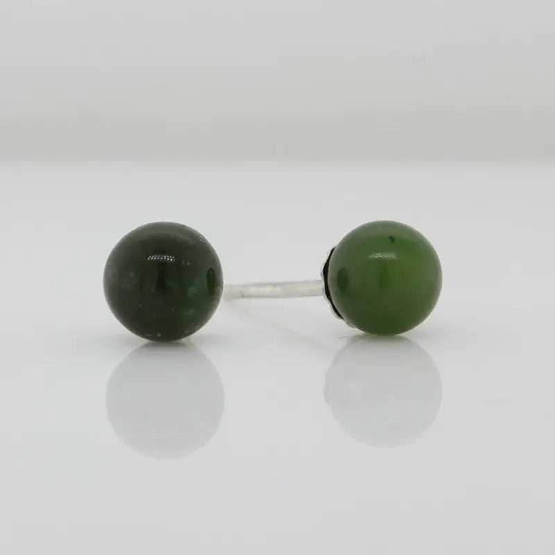 Sterling Silver 6mm Round Nephrite Jade Ball Studs