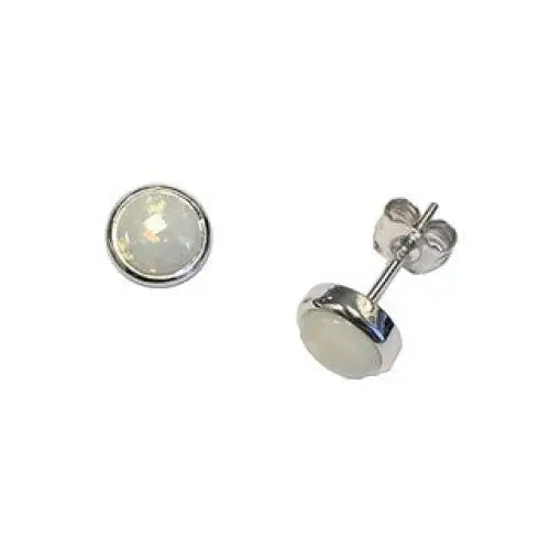 Sterling Silver 6mm Round Solid Opal Stud Earrings 