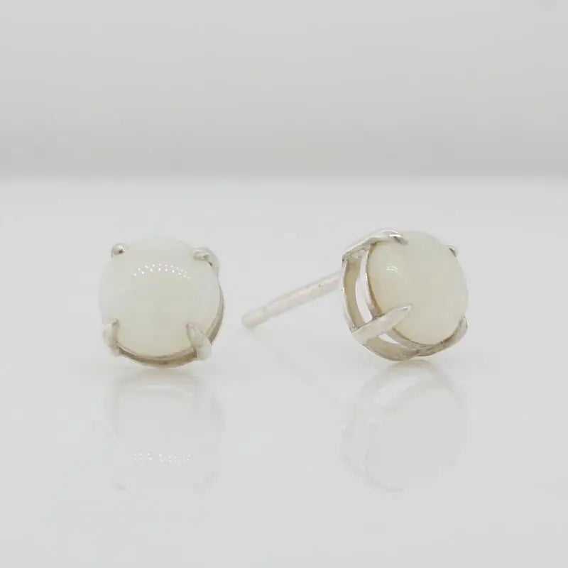 Sterling Silver 6mm Round White Crystal Opal 4 Claw Stud Earrings