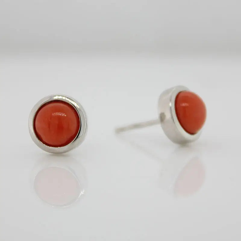 Sterling Silver 6mm Soft Red Coral Round Stud Earrings