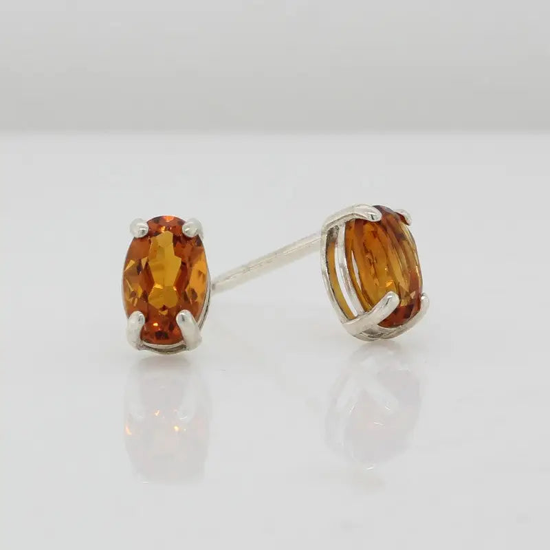 Sterling Silver 6mm x 4mm Oval Citrine Stud Earrings