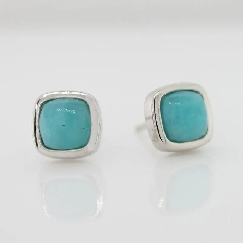 Sterling Silver 6x6mm Amazonite Square Cushion Stud Earrings