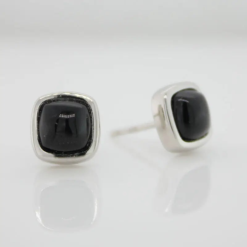 Sterling Silver 6x6mm Black Spinel Square Cushion Stud Earrings