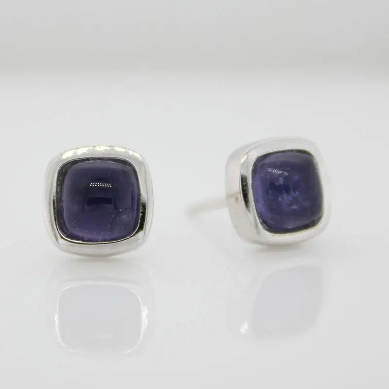 Sterling Silver 6x6mm Iolite Square Cushion Stud Earrings