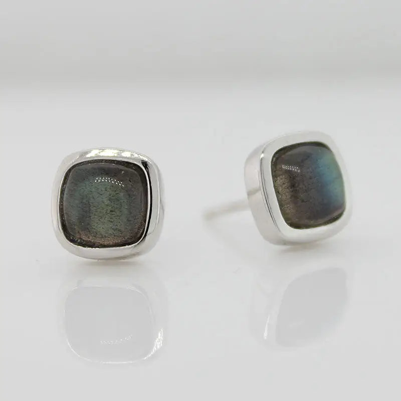 Sterling Silver 6x6mm Labradorite Square Cushion Stud Earrings