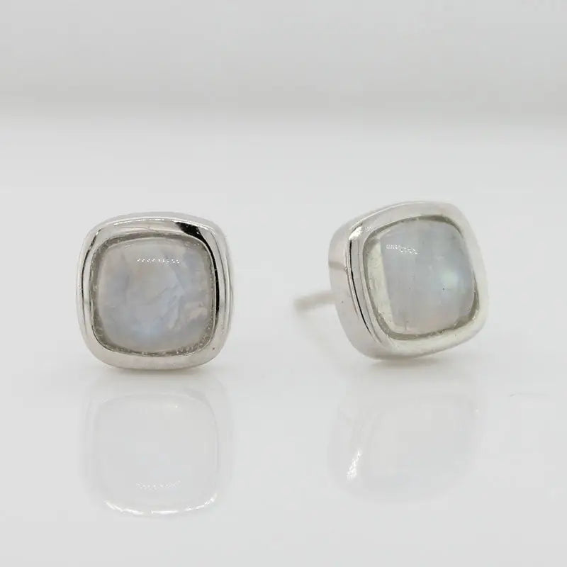 Sterling Silver 6x6mm Moonstone Square Cushion Stud Earrings