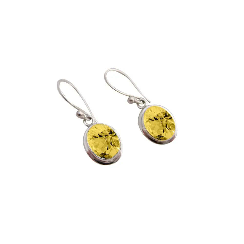 Sterling Silver & 6x8mm Oval Yellow Citrine Earrings