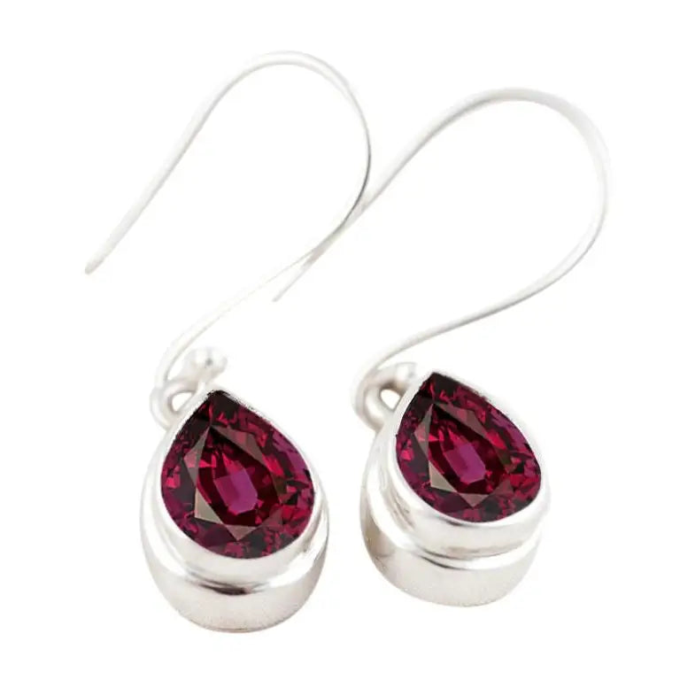 Sterling Silver & 6x8mm Pear Garnet Earrings